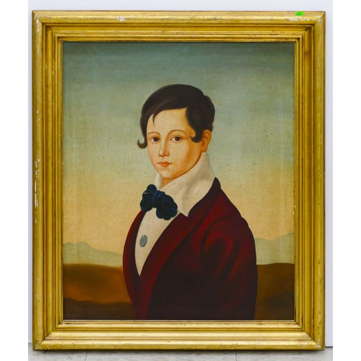 Portrait of Boy in Velvet Jacket Oil on Canvas Framed 28''x24''