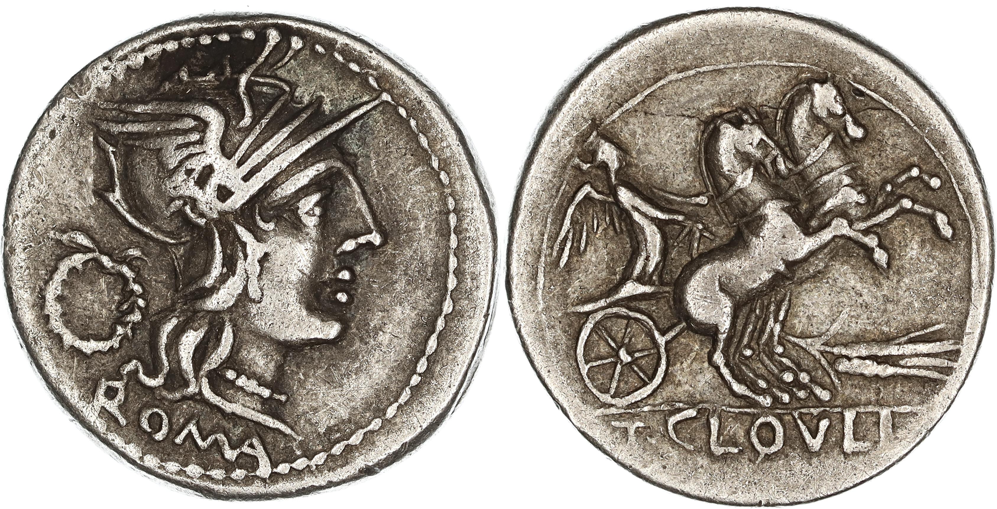 Roman Republic, T. Cloelius, Silver Denarius, 128 BC, VF