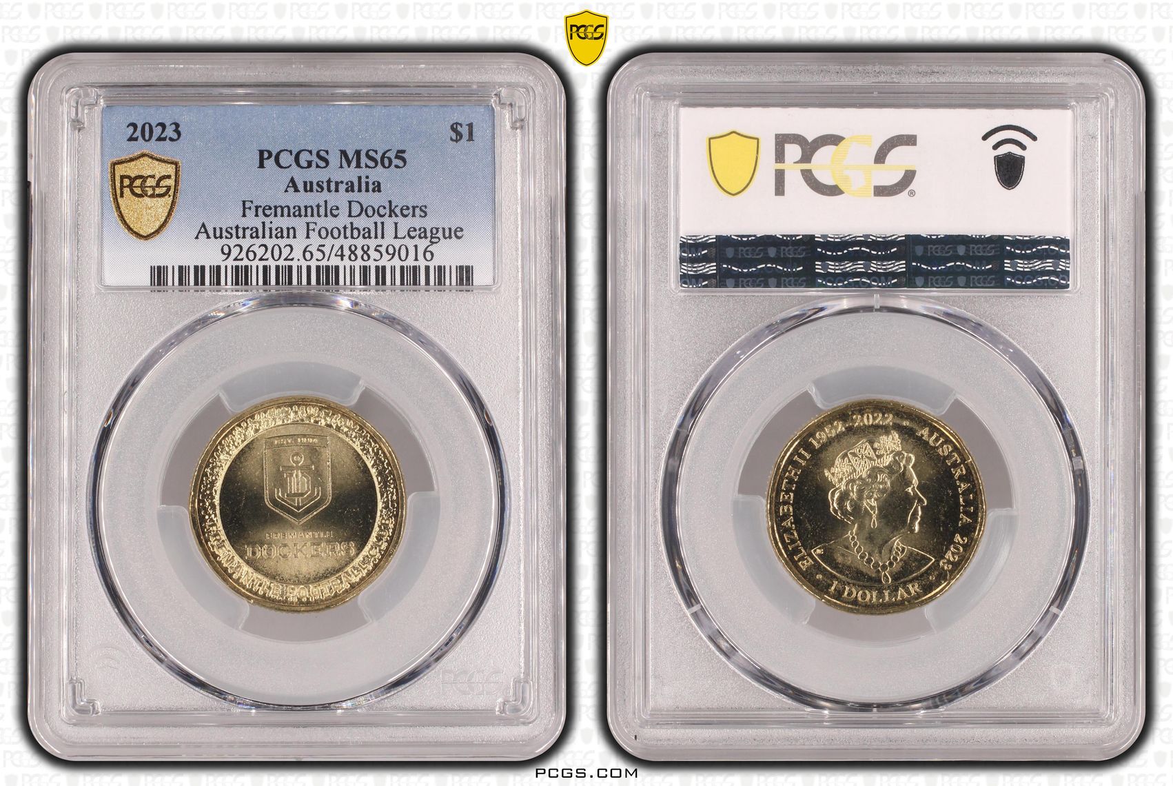 Elizabeth II, AFL- Fremantle Dockers , One Dollar, 2023, PCGS MS65