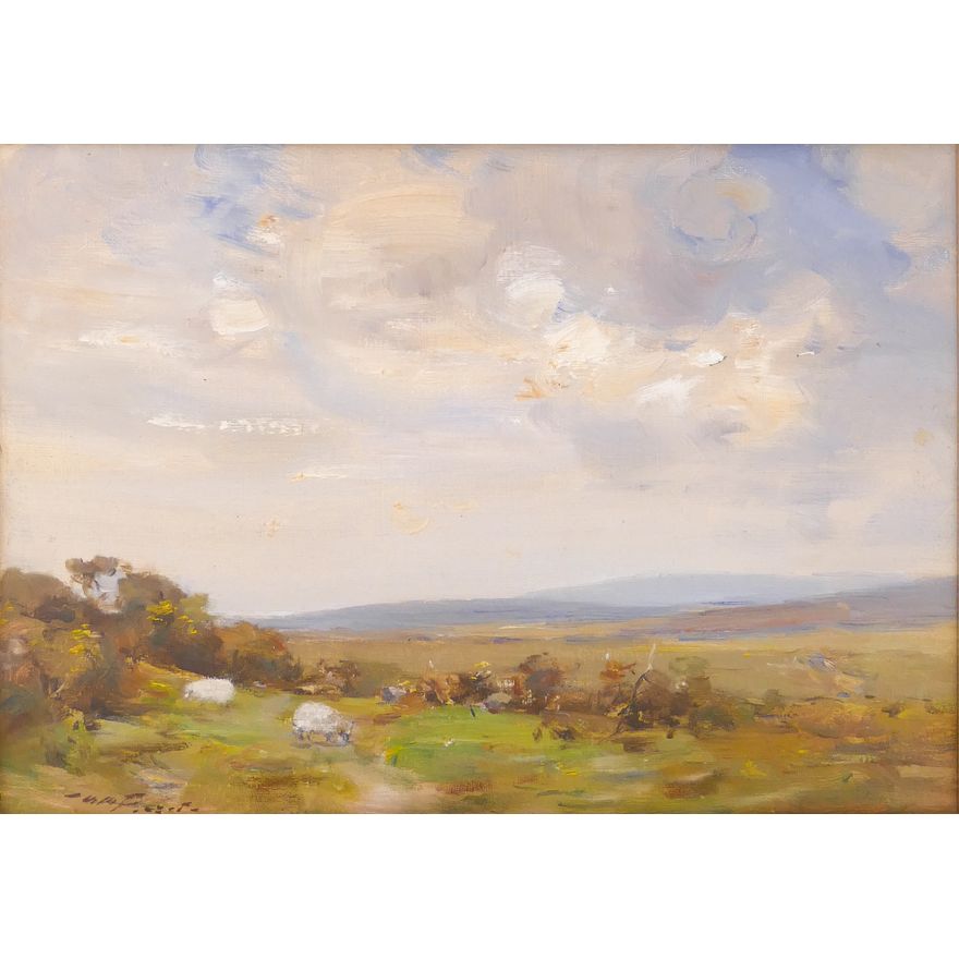 William Miller Frazer (1864-1961 Scotland) Landscape with Sheep Oil on Artist Board
