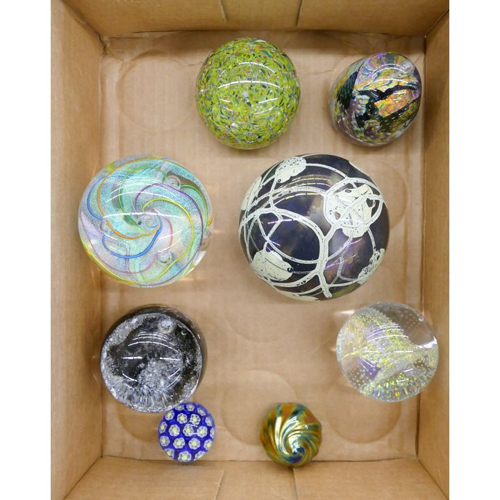 Box 8pc Studio Glass Paperweights