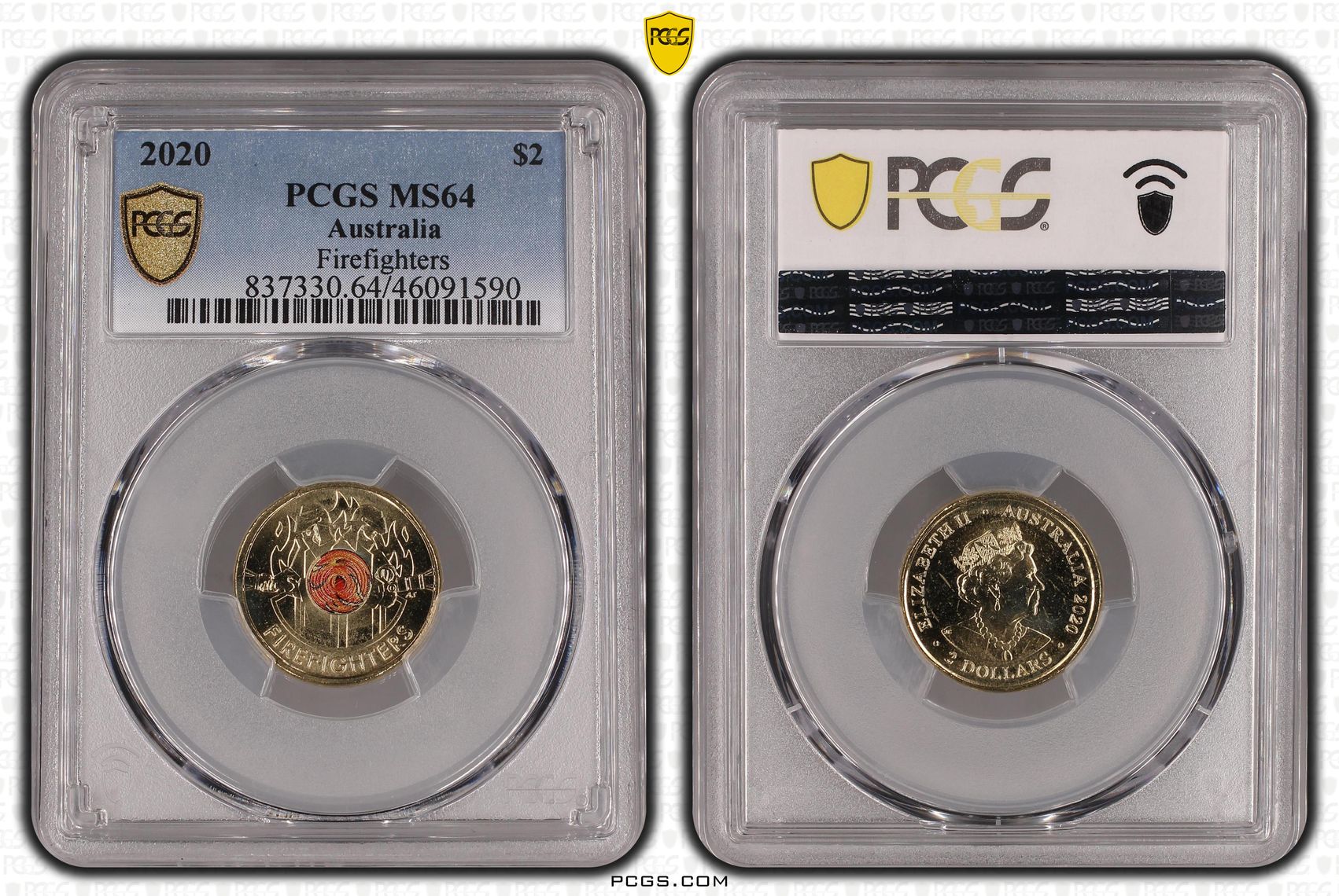 Firefighters Colourised, Two Dollar, 2020, PCGS MS64