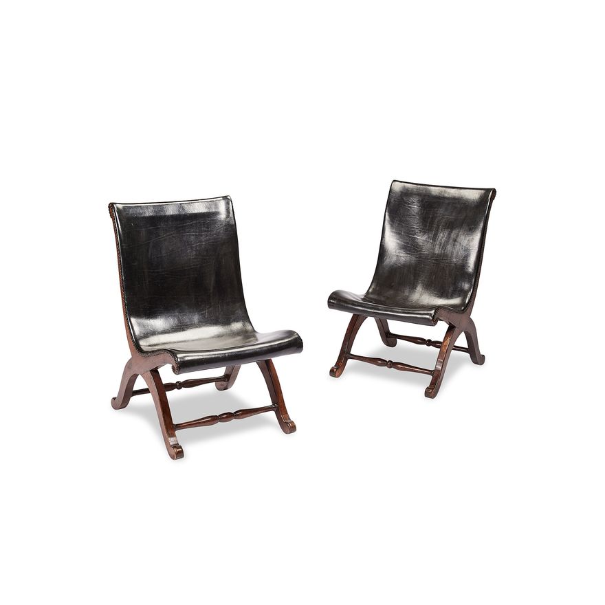 A pair of vintage Spanish slipper chairs by Pierre Lottier for Valenti