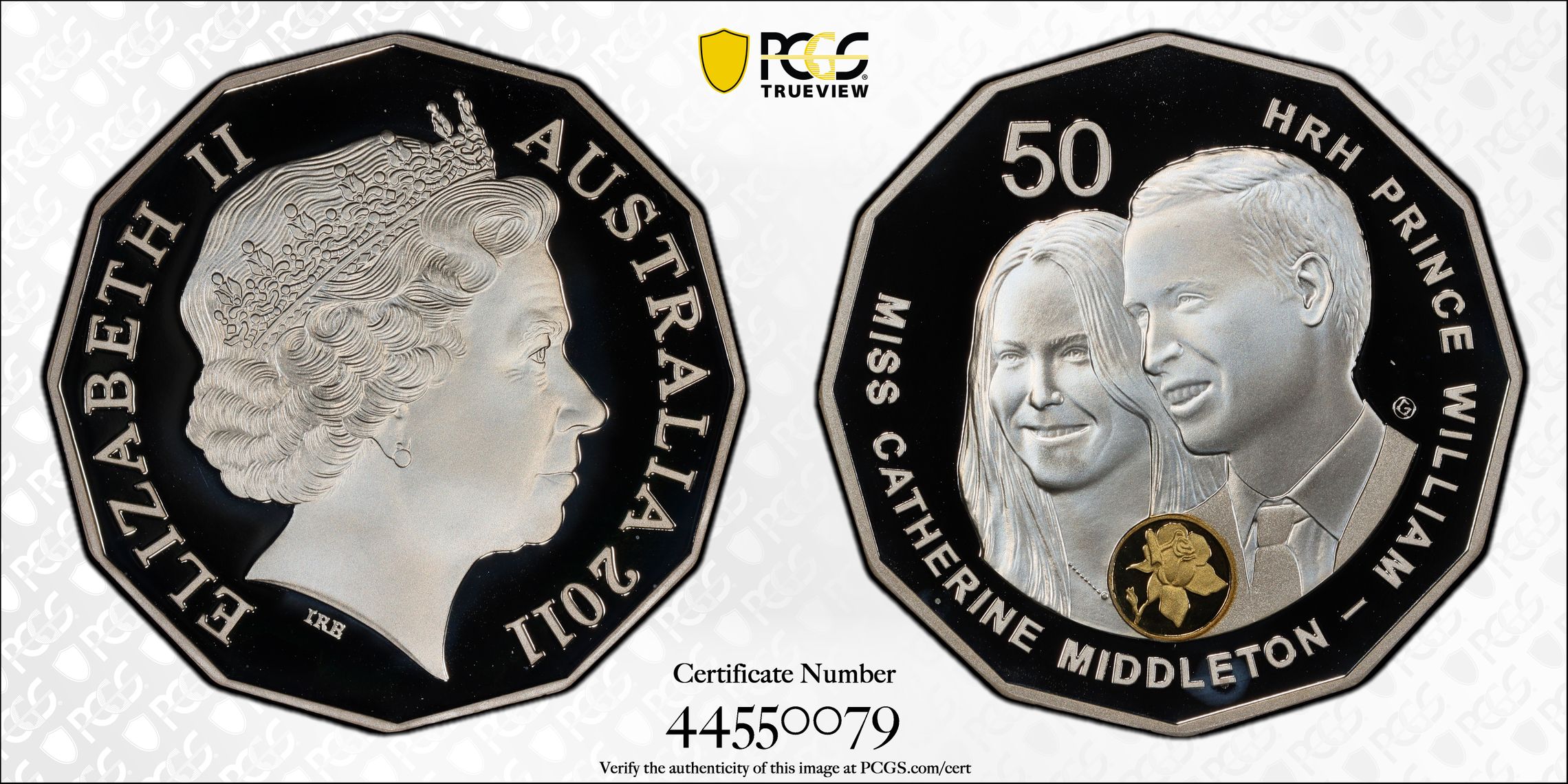 Royal Wedding Ag - Selective Gilt, POP 8/0, Fifty Cent, 2011, PCGS PR70DCAM