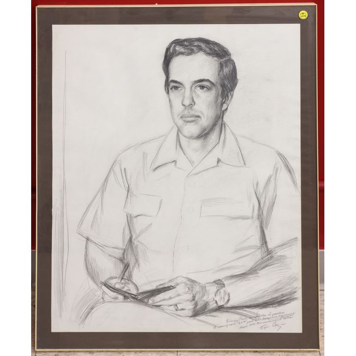 Hungarian Seated Male Portrait Graphite Drawing Framed 30''x24''