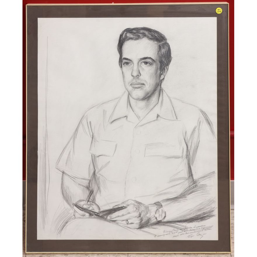 Hungarian Seated Male Portrait Graphite Drawing Framed 30''x24''