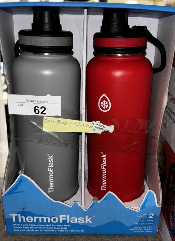 ThermoFlask 40 oz Steel Water Bottles, 2 Pack Vanzant Auctions