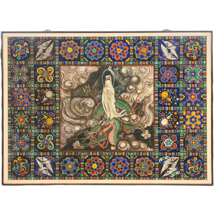 Old Korean Guanyin Riding Dragon Painting on Cloth