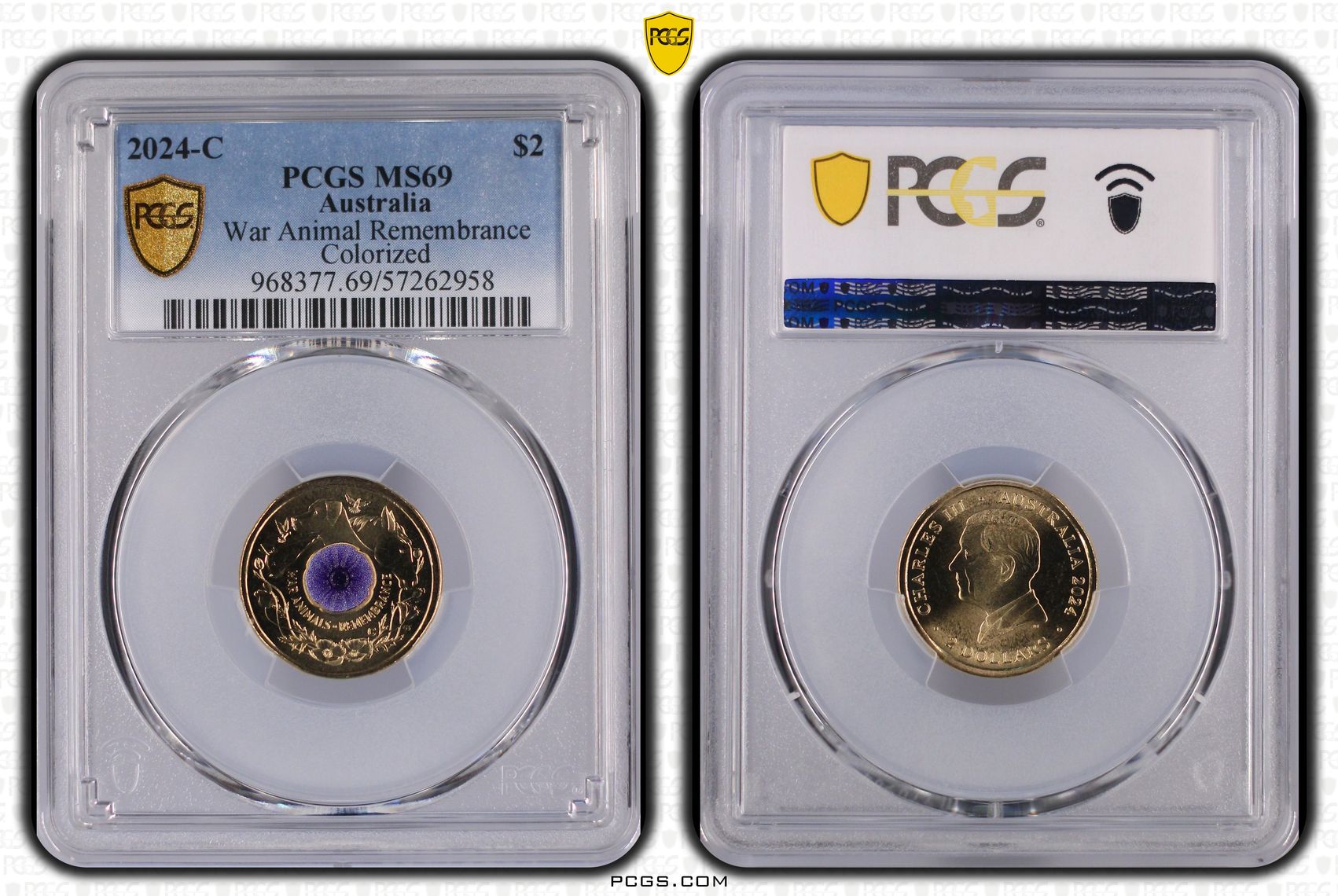 War Animal Remembrance Colourised, Two Dollar, 2024-C, PCGS MS69