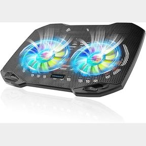 Laptop Cooling Pad, Gaming Cooler with 2 Quiet Big Fans, RGB 7 Color Light, Portable USB Stand 11-15.6 Inch, Slim Easy Carry for Work, Study