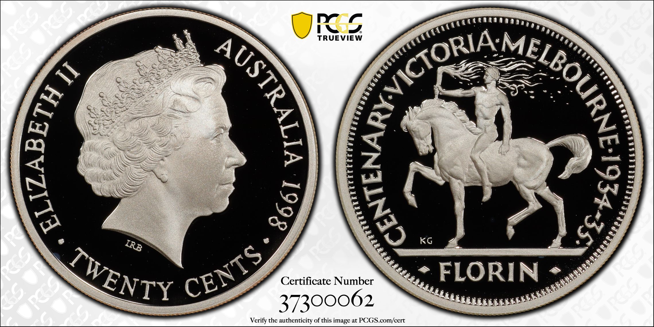 1998 Australia Twenty Cent, 20c 1934-35 Florin Silver PCGS - PR69DCAM -062