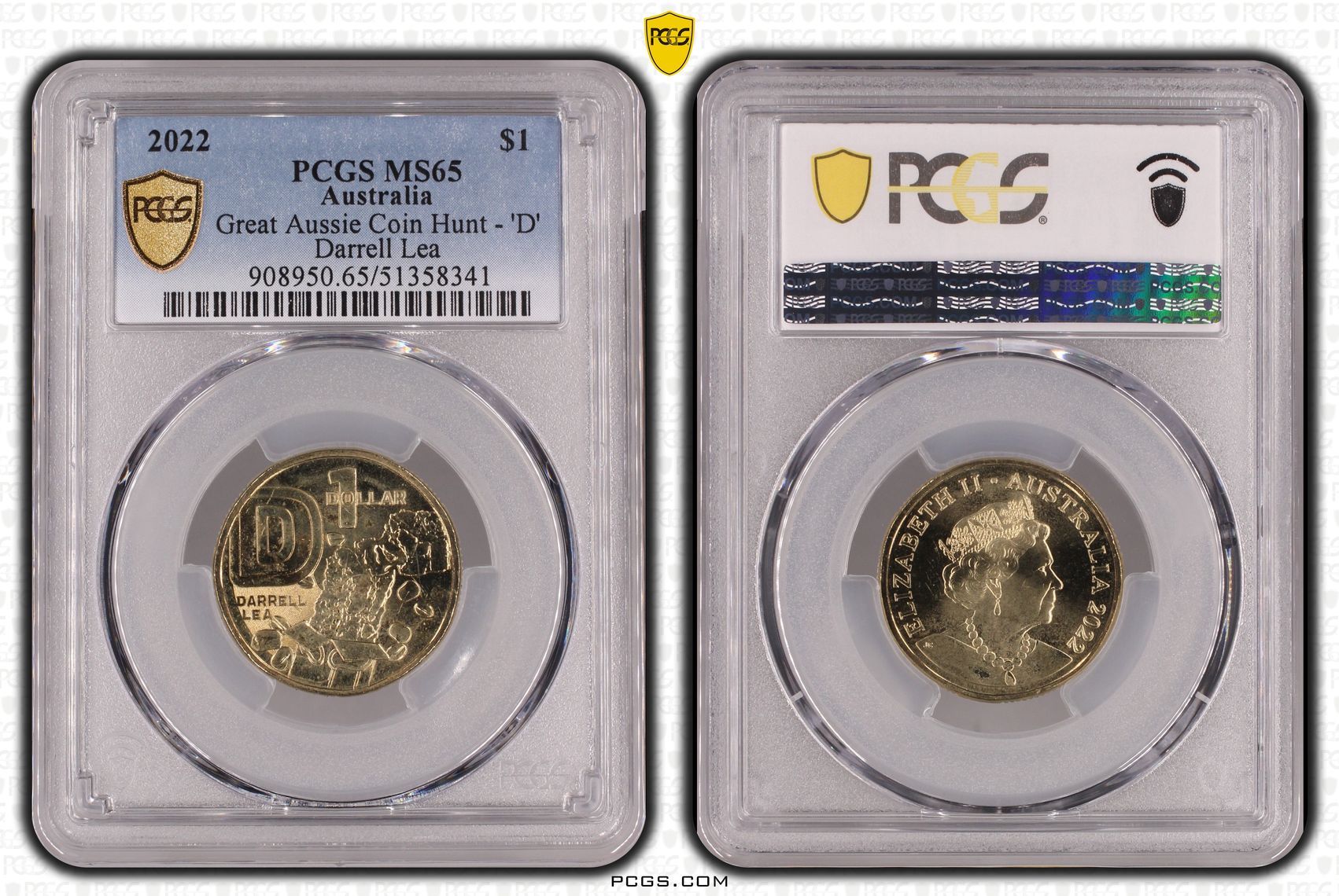 Great Aussie Coin Hunt - 'D', One Dollar, 2022, PCGS MS65