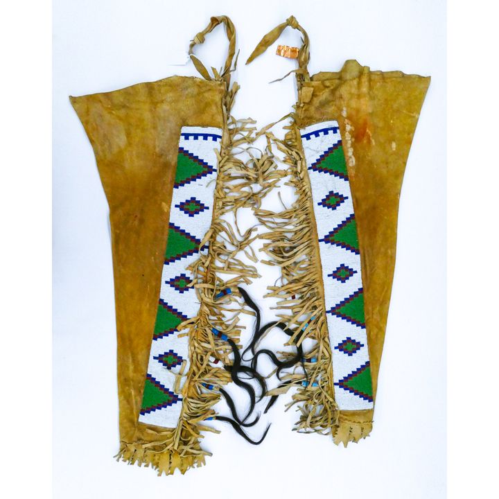 Pair Old Plains Indian Beaded Leather Leggings