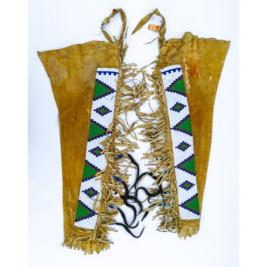 Pair Old Plains Indian Beaded Leather Leggings