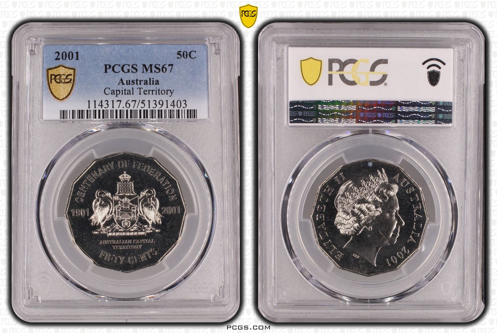 Capital Territory, Fifty Cent, 2001, PCGS MS67