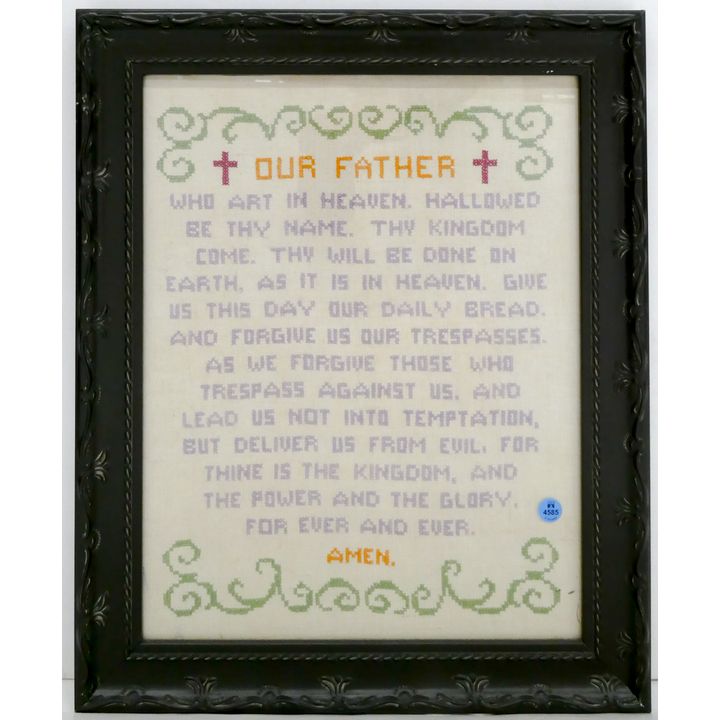 Vintage 'Our Father Prayer' Needlework- Framed 22x18''