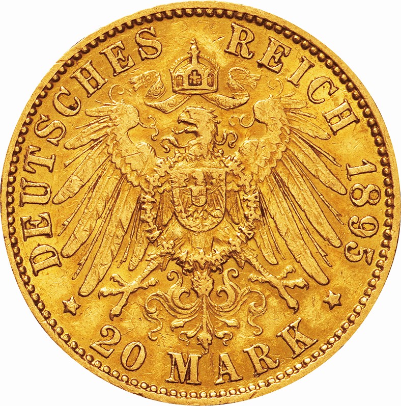 ドイツ帝国-Germany. Gold. 20マルク(Mark). ハンブルク 紋章図