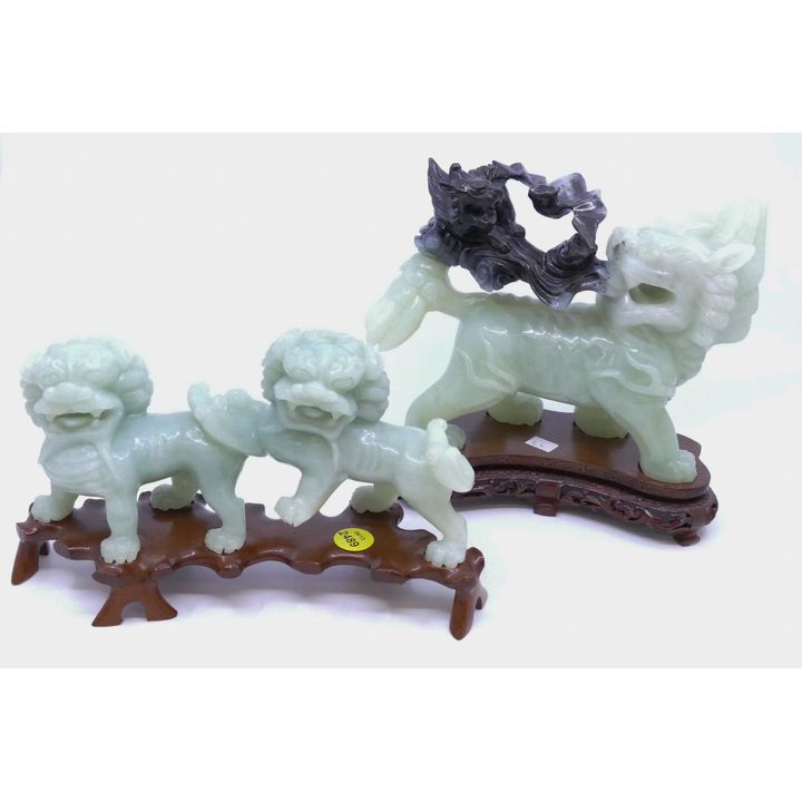 2pc Chinese Jade Foo Lion Carvings- 5-7''