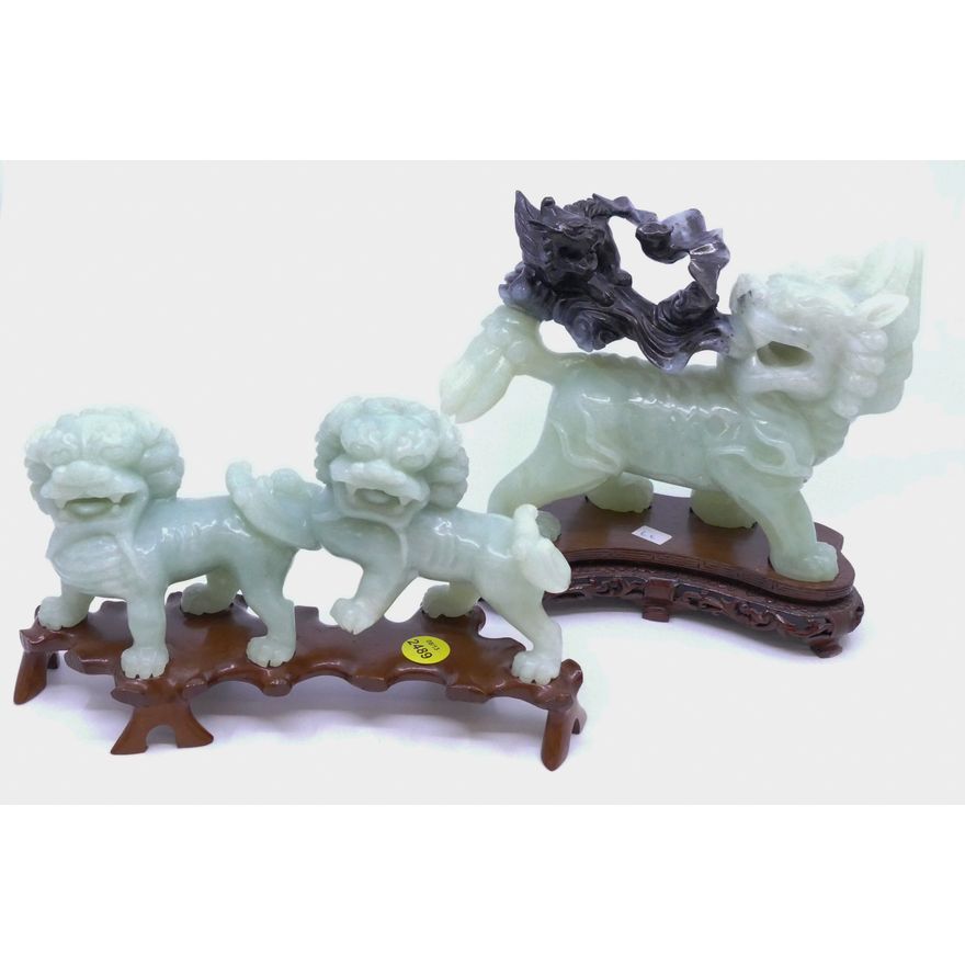 2pc Chinese Jade Foo Lion Carvings- 5-7''