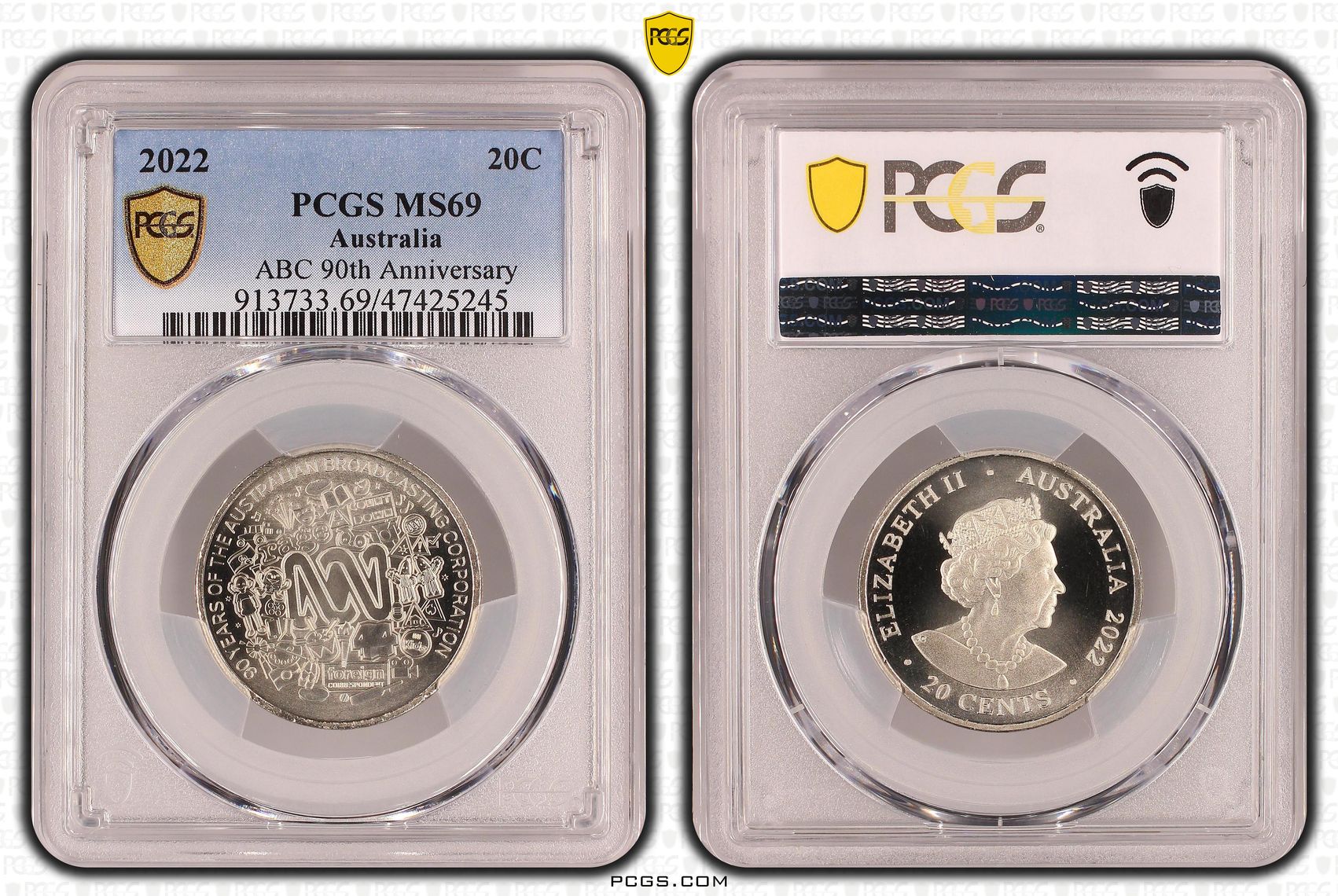 Elizabeth II, ABC 90th Anniversary, Twenty Cent, 2022, PCGS MS69