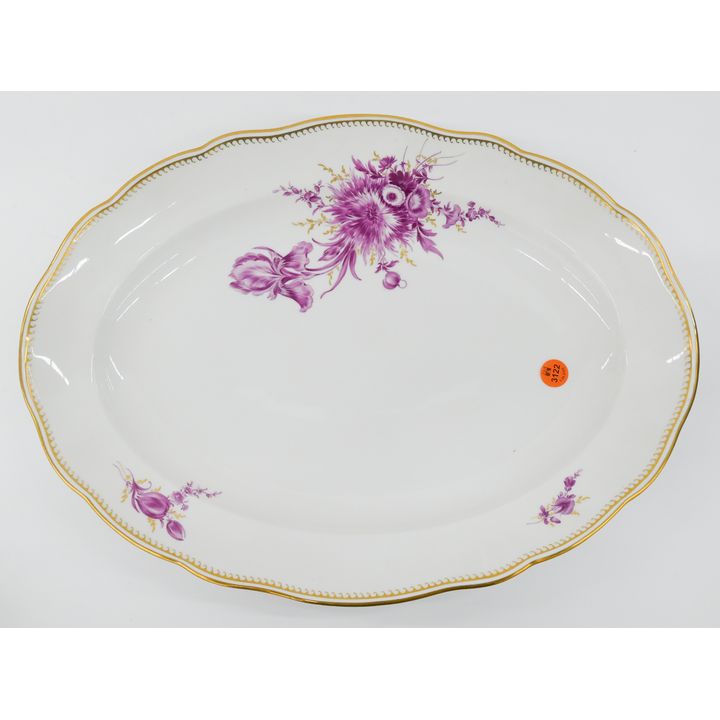 Meissen Pink Flower Porcelain Oval Serving Plate- 16.5"