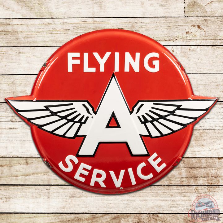 48" Flying A Service Embossed SS Porcelain Die Cut Sign