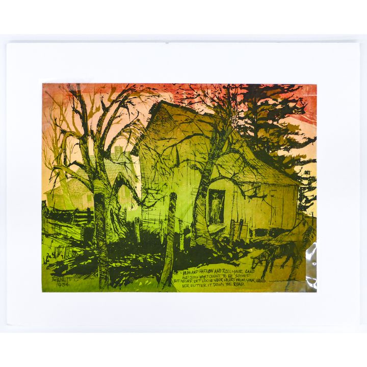 Elton Bennett ''Farm at Dusk'' 1954 Signed Serigraph Sheet 11.75''x15.5''