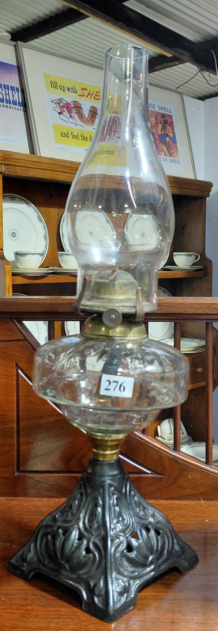 276 · VINTAGE CLEAR GLASS OIL LAMP