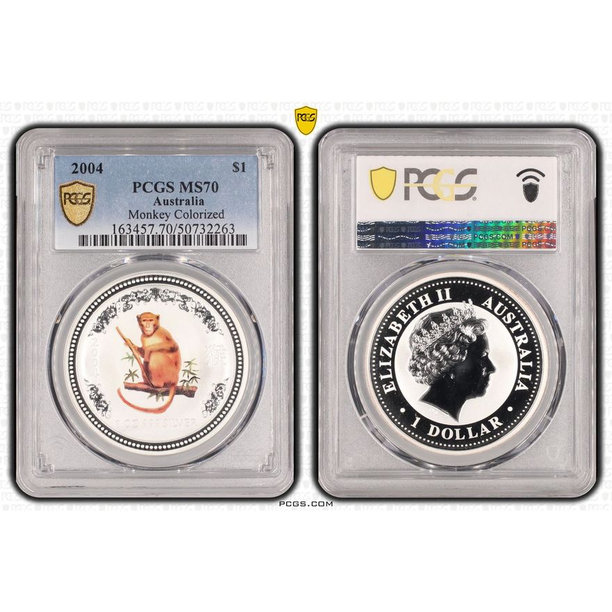 Monkey Colorized  POP 2/0, One Dollar, 2004, PCGS MS70