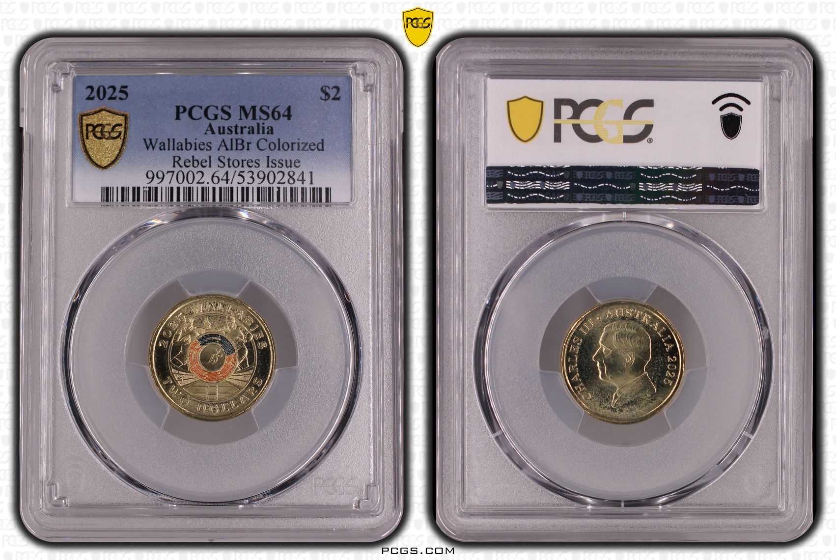 Wallabies AlBr Colourised Rebel Stores Issue, Two Dollar, 2025, MS64