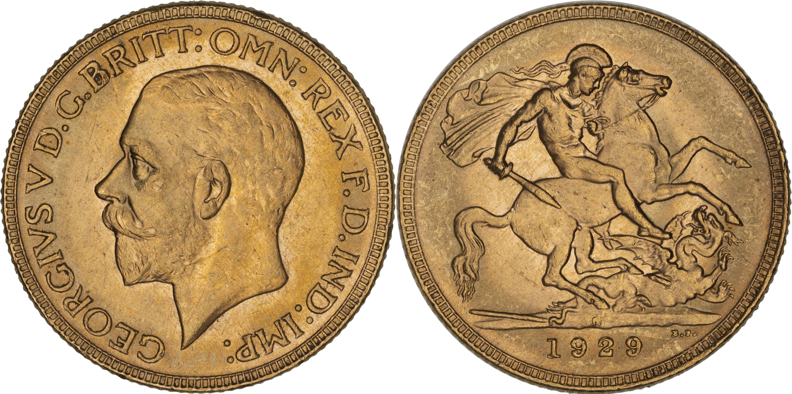 George V, St George Reverse, Sovereign, 1929-P, aUNC