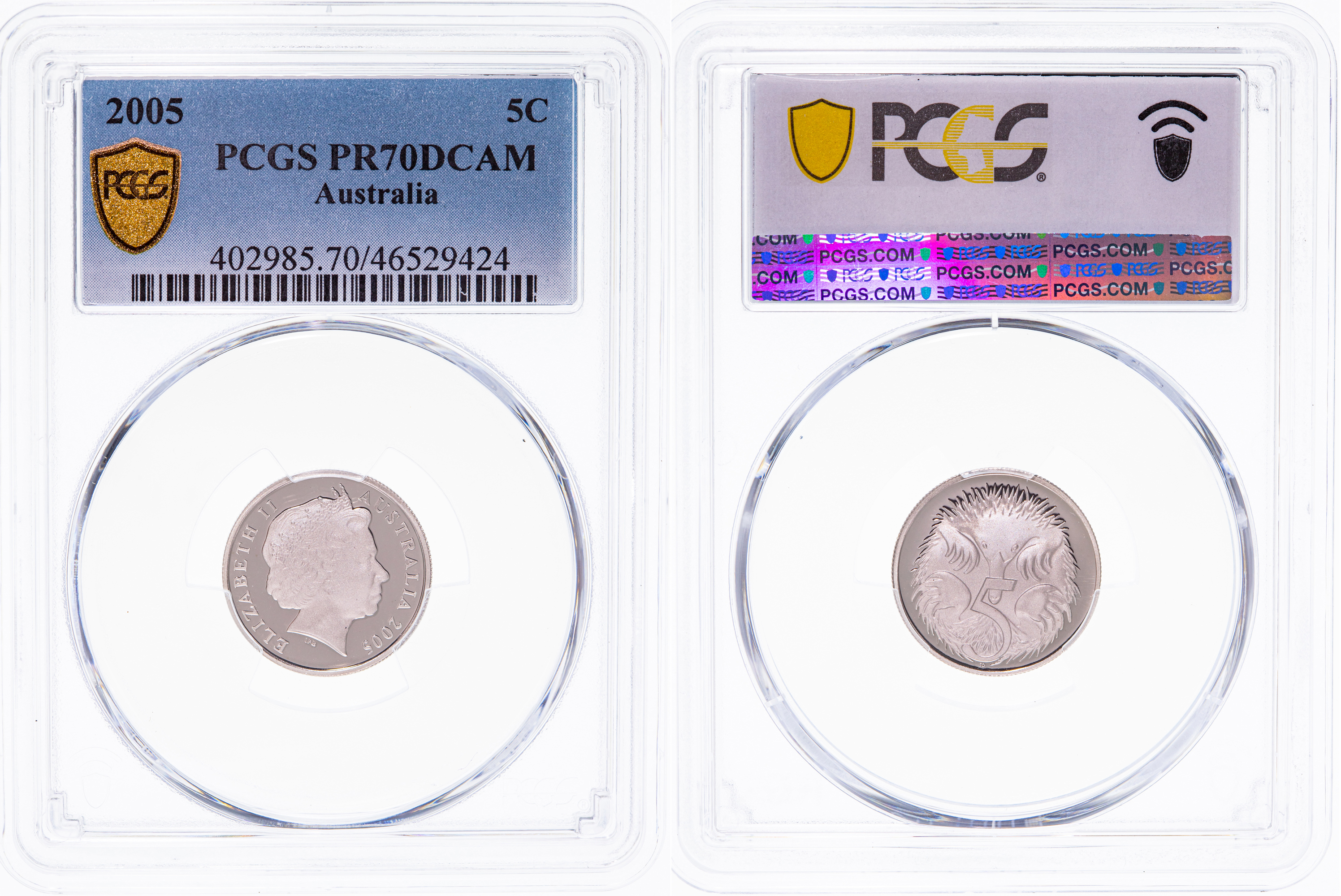 Elizabeth II, Five Cent, 2005, PCGS PR70DCAM