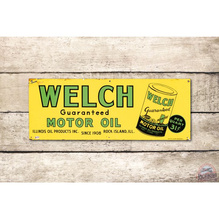 Welch Motor Oil & Quart Logo Tin Sign TAC 8.75