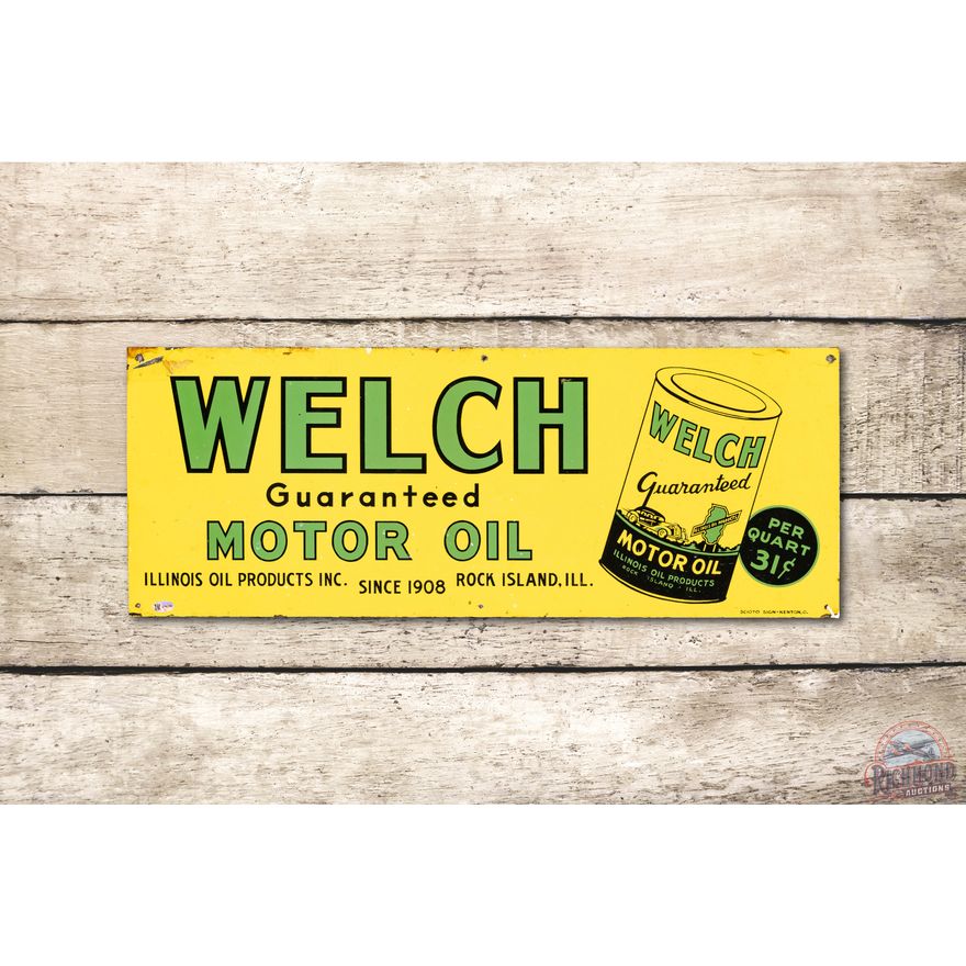 Welch Motor Oil & Quart Logo Tin Sign TAC 8.75