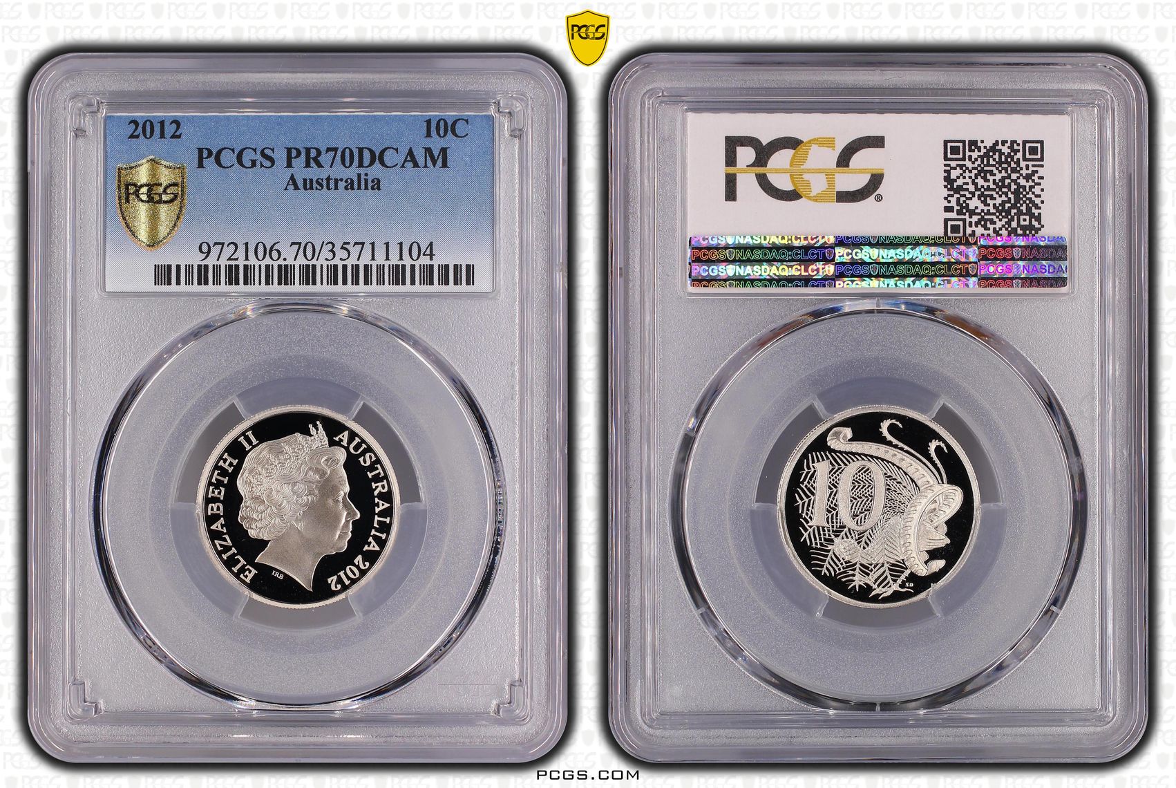 Top pop, Ten Cent, 2012, PCGS PR70DCAM