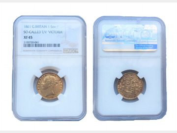 1861 Queen Victoria Young Head T/V in Victoria Shield Gold Sovereign XF45