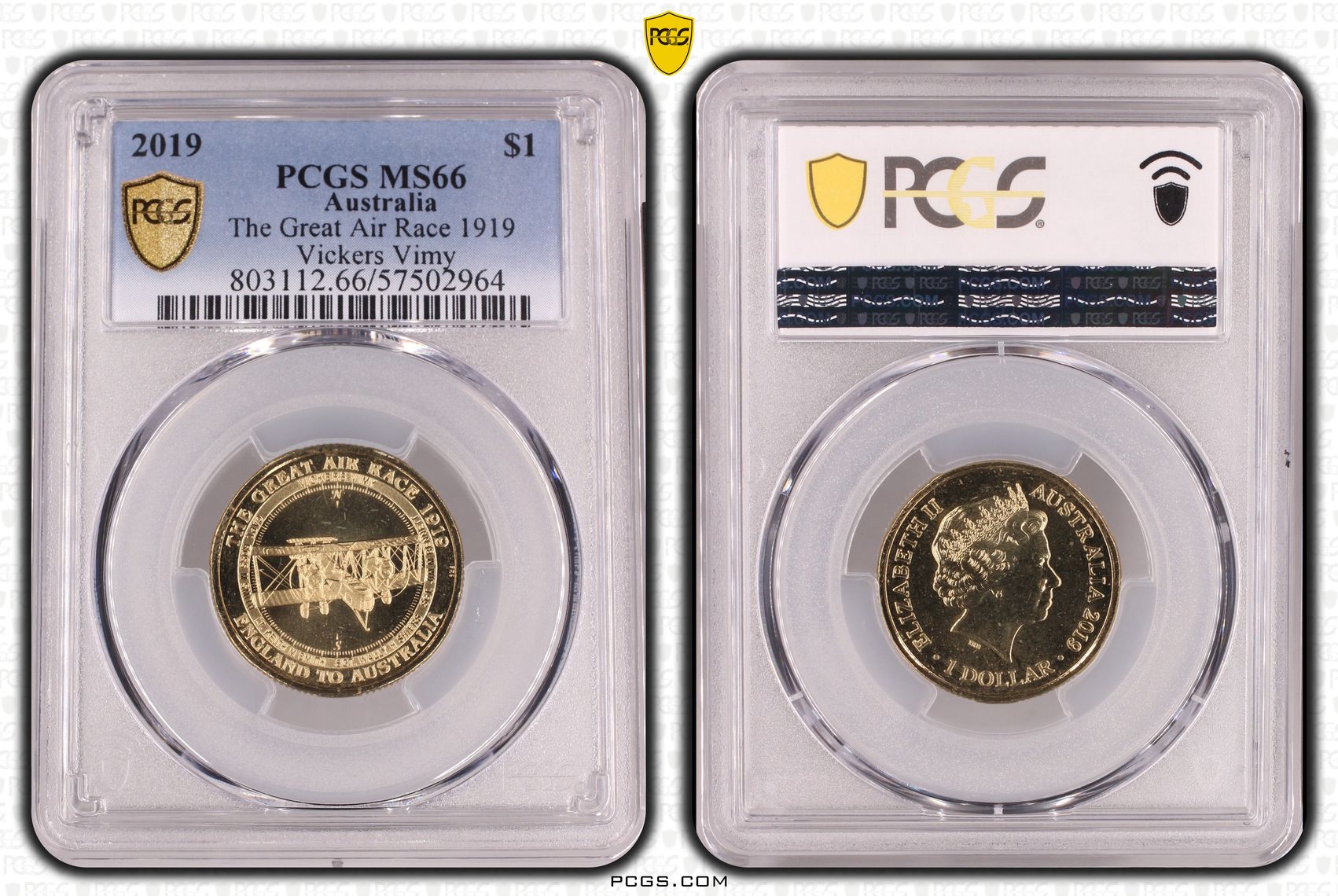 The Great Air Race 1919 Vickers Vimy, One Dollar, 2019, PCGS MS66