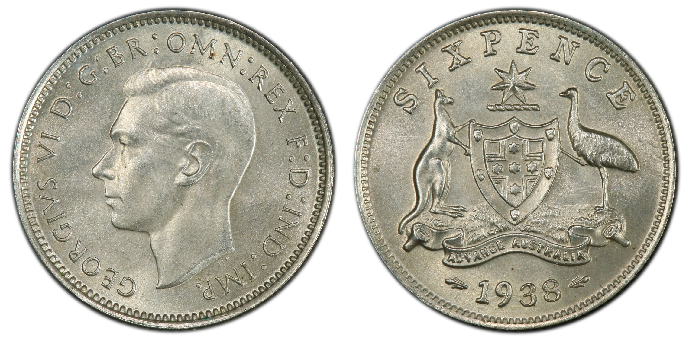 George VI, Sixpence, 1938, PCGS MS65