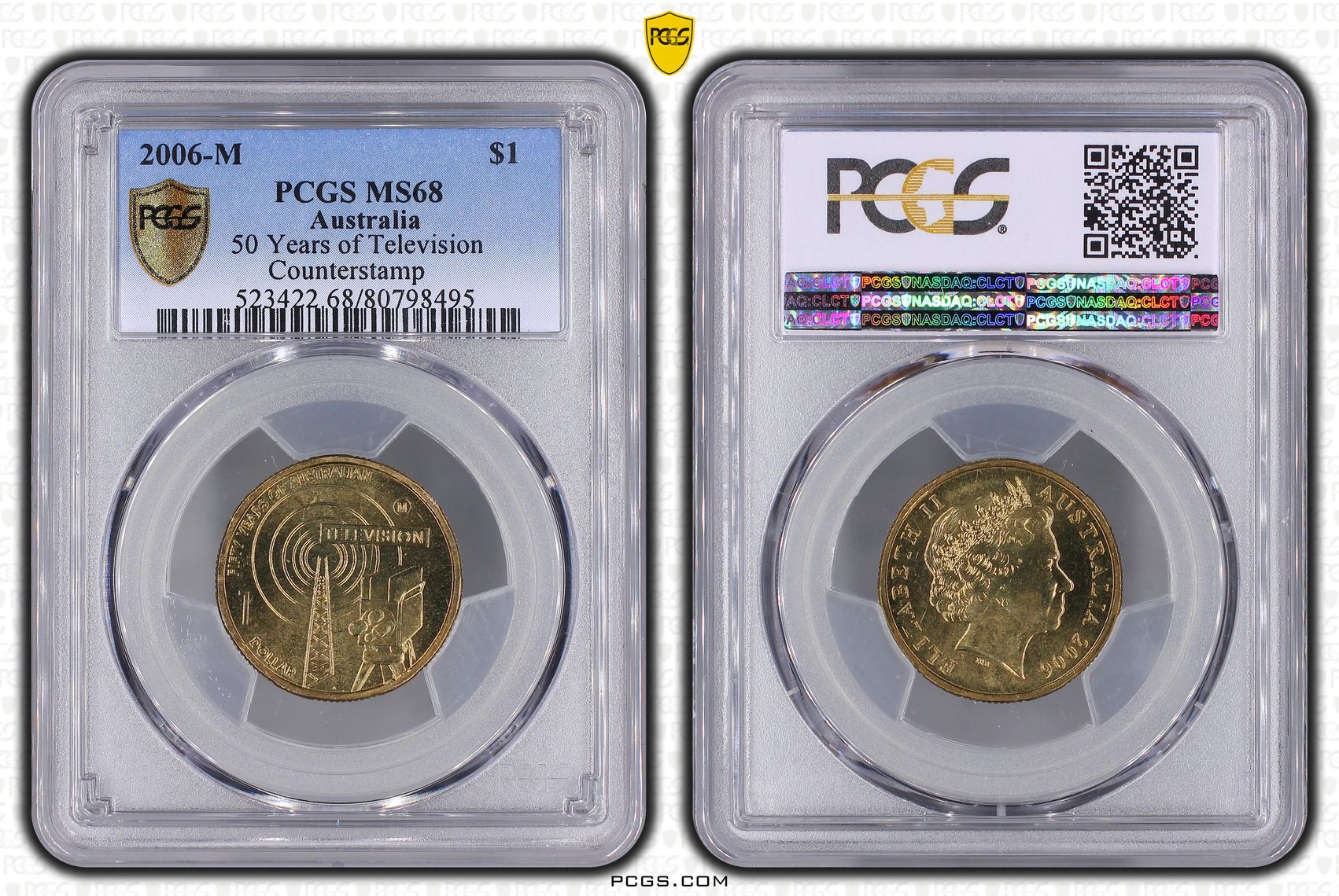 50 Years of Television Counterstamp, One Dollar, 2006-M, PCGS MS68