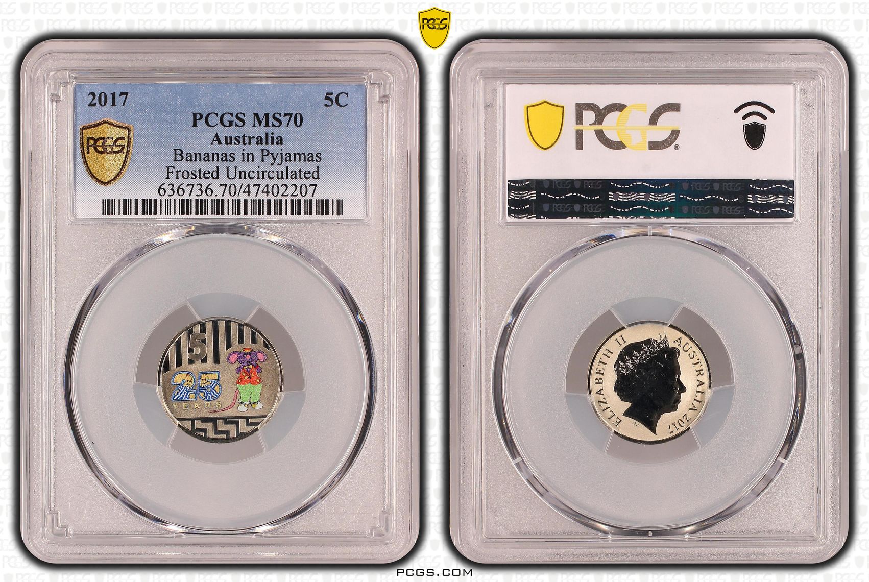 Bananas in Pyjamas Frosted Uncirculated, Five Cent, 2017, PCGS MS 70