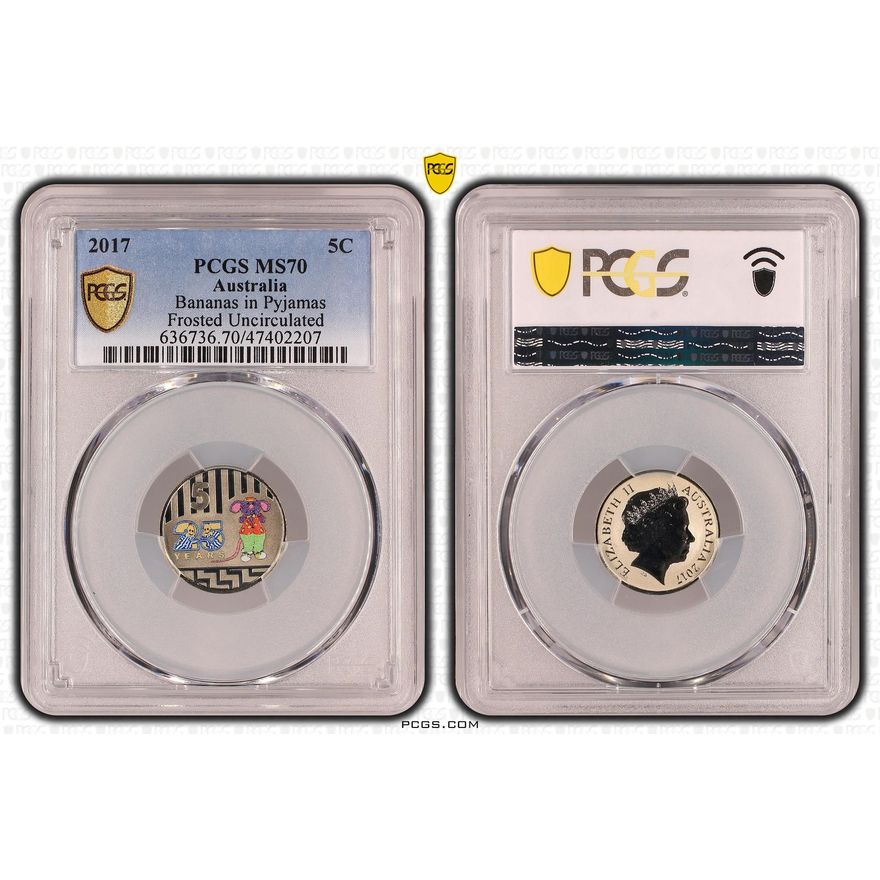 Bananas in Pyjamas Frosted Uncirculated, Five Cent, 2017, PCGS MS 70