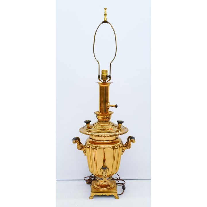 Antique Russian Brass Samovar Table Lamp Polished 39''
