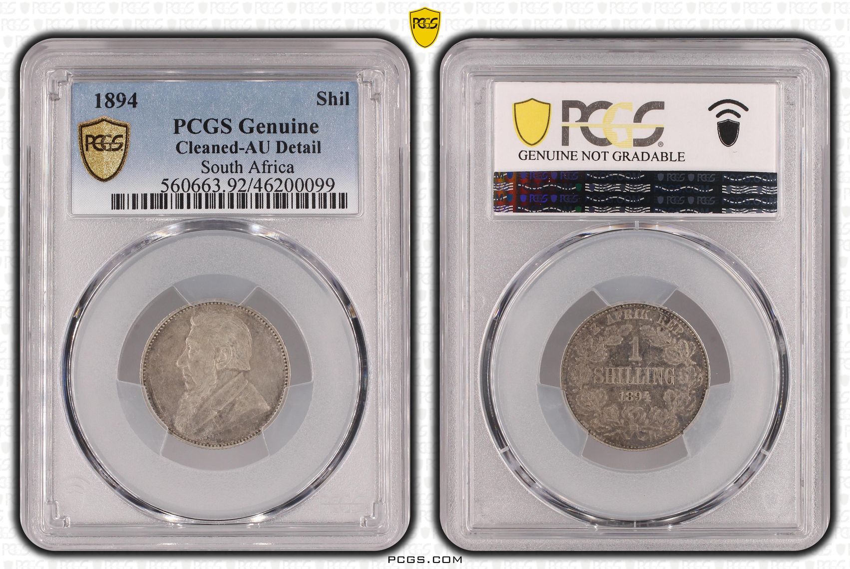 South Africa, Shilling, 1894, PCGS Genuine - AU Details (92 - Cleaned)