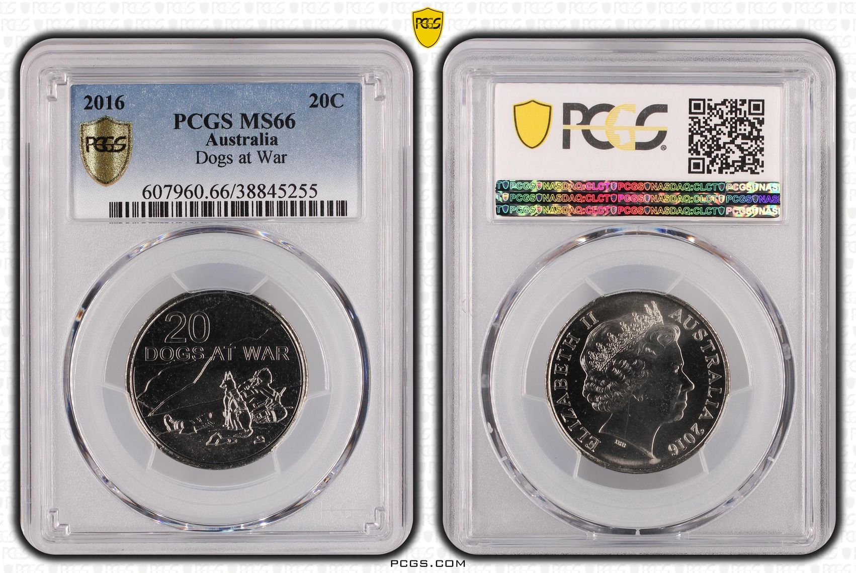 2016 Australia Twenty Cent, 20c Dogs at War PCGS - MS66 POP 8/0 -255