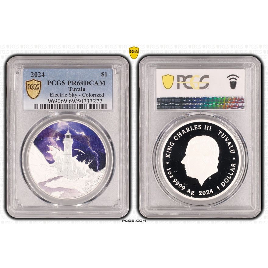 Tuvalu, Electric Sky - Colorized, One Dollar, 2024, PCGS PR69DCAM
