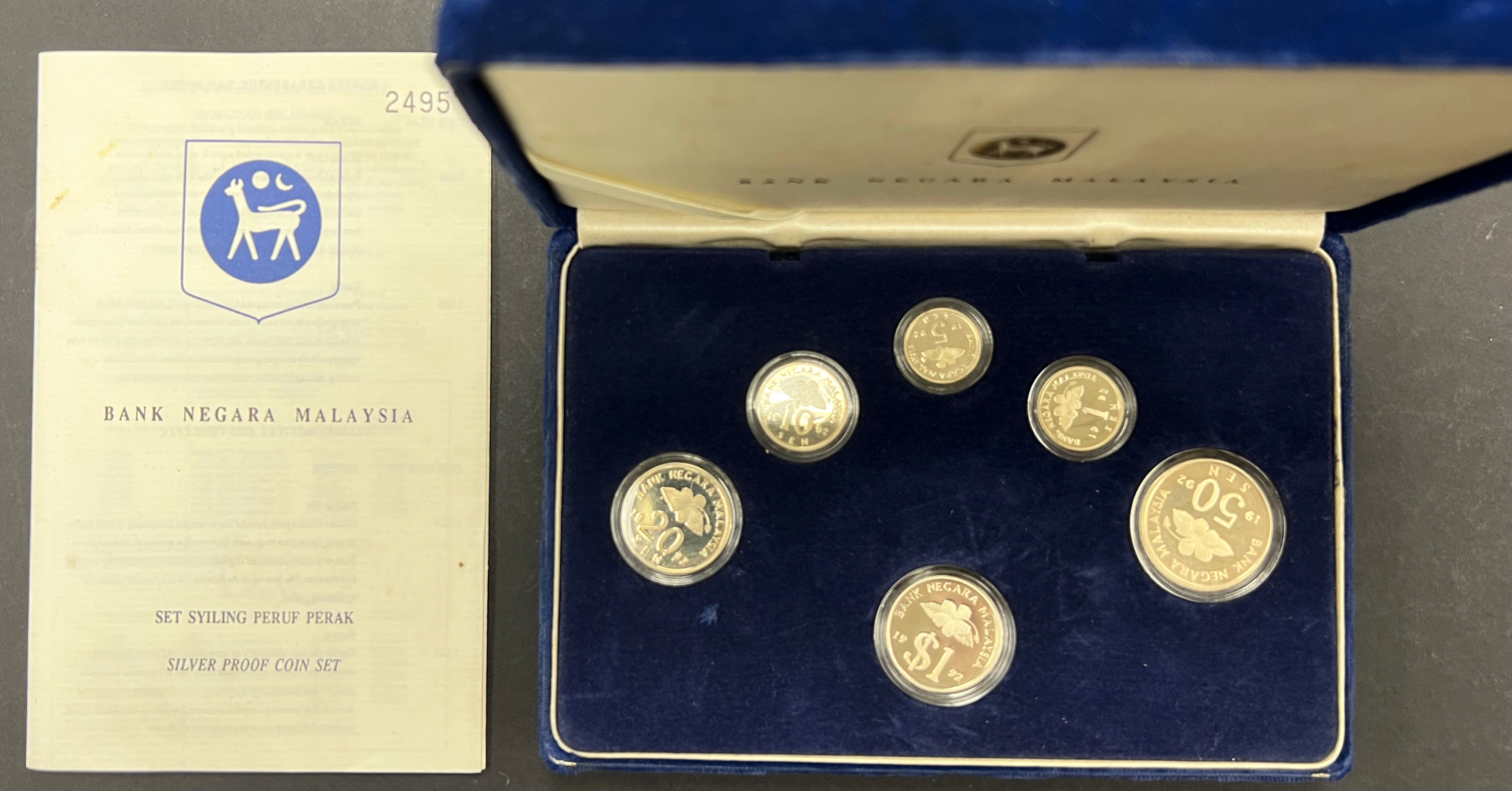 Malaysia 1992 Proof Coin Set $1- 1 Cent with Original Blue box, cert No.  2495 UNC | Monetarium Singapore Private Limited