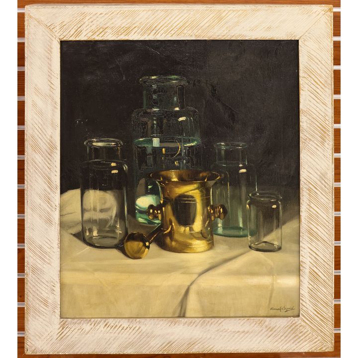 Romek Arpad (Hungarian) ''Apothecary Still Life'' Oil Painting Framed 33''x29''