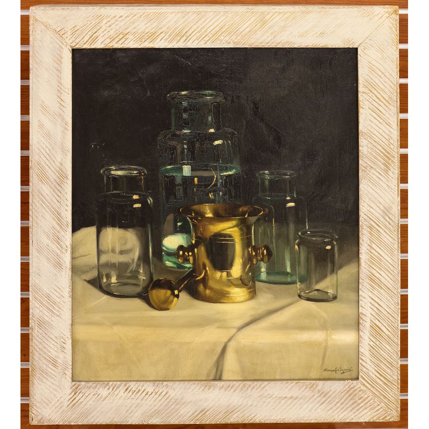 Romek Arpad (Hungarian) ''Apothecary Still Life'' Oil Painting Framed 33''x29''