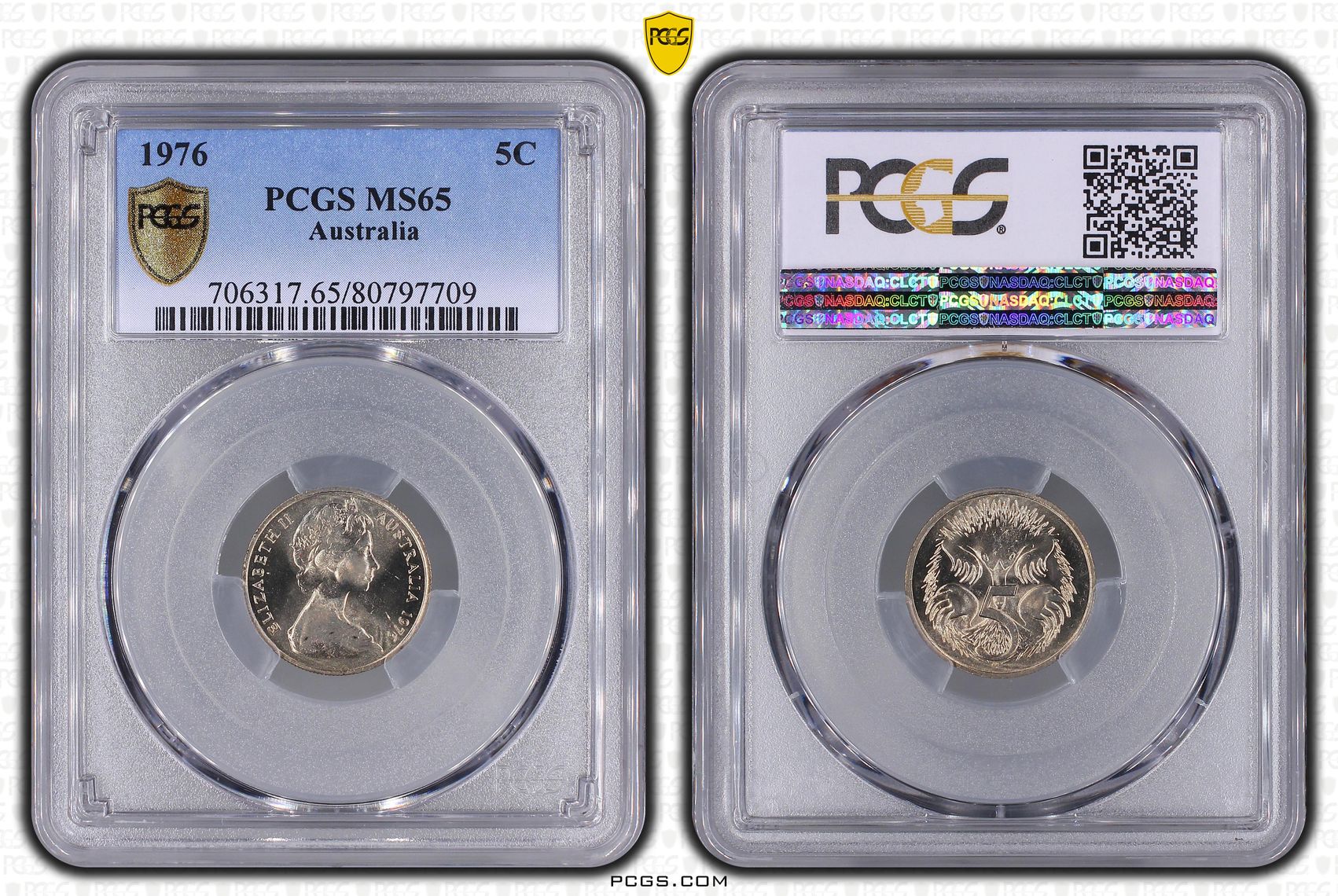 Elizabeth II, Five Cent, 1976, PCGS MS65
