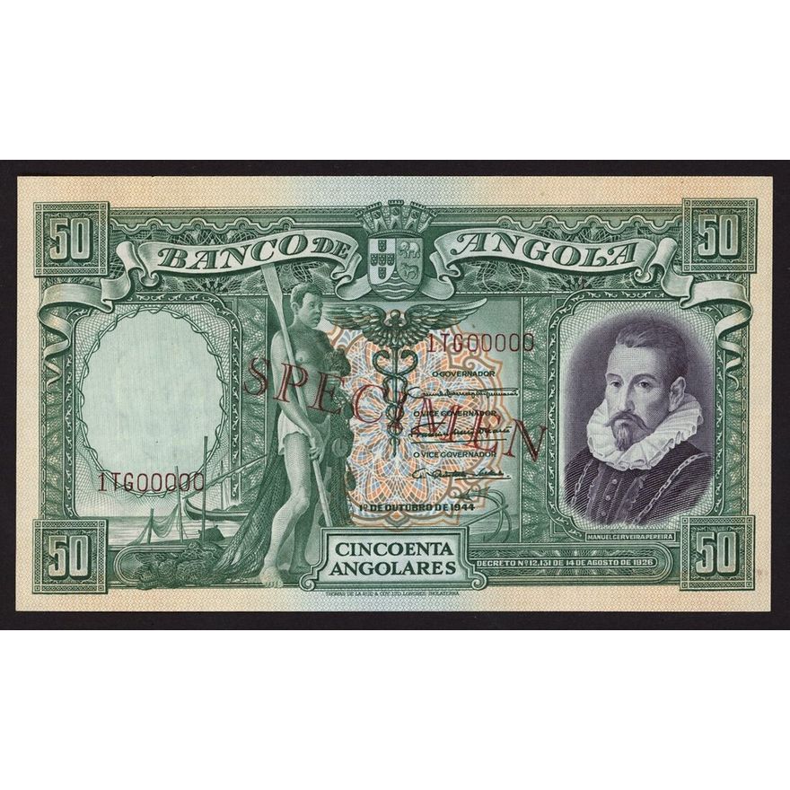 Banco de Angola, specimen 50 angolares, 1 October 1944, serial number ...